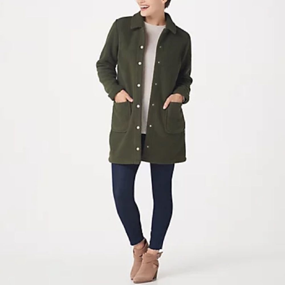 Denim & Co. Sherpa Bonded with Fleece Snap Jacket
